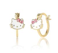 Sanrio Hello Kitty Damen Creolen Sterling Silber und Emaille Hello Kitty Ohrringe Offizielle Lizenz, Sterling Silber, Kein Edelstein