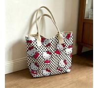 Sanrio Hello Kitty Polka Dot Allover-Muster Segeltuch Tragetasche, cremefarbene Basis mit schwarzen Punkten Schultertasche für den täglichen Gebrauch
