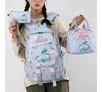 Sanrio Hello Kitty Sommer Strand Meerjungfrau Schuppen 3 Stücke Rucksack Set, Lässiges Rucksack Set mit Handtasche Lunchbox & Federmäppchen, Leichter