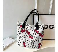 Sanrio Hello Kitty überlappender Gesichts-Muster Segeltuch Tragetasche, cremefarbene Schultertasche für den täglichen Gebrauch
