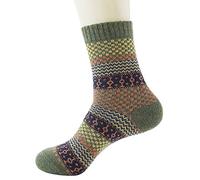 Sanrlo Herrensocken, Vintage-Stil, ethnische Wolle, warm, lang, kariert, gestreift, geometrisch, gerippt, Armeegrün, M-3XL