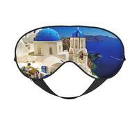 Santorini Schlafmaske, Motiv: griechische Insel, Meerblick, Nacht-Augenbinde, weicher Augenschutz für Damen und Herren, für Reisen, Nickerchen, Meditation