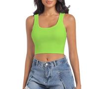 SanxiawaBa Damen Ärmellos Gerippt Crop Tops Rundhals Dehnbar Casual Basic Fitted Tank Top, 01#short neon green, Klein