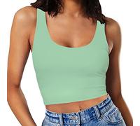 SanxiawaBa Sexy ärmelloses Crop Tops für Damen, doppellagig, U-Ausschnitt, Bauchfreies Tanktop, lichtgrün, Klein