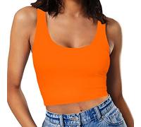 SanxiawaBa Sexy ärmelloses Crop Tops für Damen, doppellagig, U-Ausschnitt, Bauchfreies Tanktop, Orange, Klein
