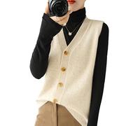 SaoBiiu Damen Pullover Weste Lose Wolle Cardigan Weste Tops Winter Warm Strickweste Damen Solide Ärmellose Jacke, beige, 42