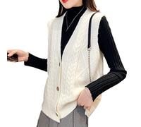 SaoBiiu Damen Solid Sweater Weste Einreihiger V-Ausschnitt Ärmellose Strickweste Damen Lose Pullover, weiß, L