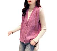 SaoBiiu Damen Solid Sweater Weste Einreihiger V-Ausschnitt Ärmellose Strickweste Damen Lose Pullover, rose, 42
