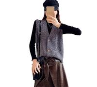 SaoBiiu Damen Solid Sweater Weste Einreihiger V-Ausschnitt Ärmellose Strickweste Damen Lose Pullover, grau, L