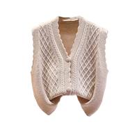 SaoBiiu Damen Weste Unterteil Casual Strick Cardigan Damen Solid V-Ausschnitt Ärmellos Pullover Weste Jacke, apricot, 42