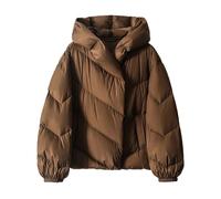 SaoBiiu Damen-Wintermantel, kurz, leicht, Daunenjacke, mit Kapuze, locker, warm, Pufferjacke, braun, L