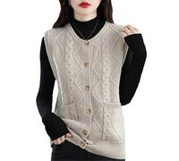 SaoBiiu Damen Wolle Strickjacke Weste Herbst und Winter Ärmellos Pullover Weste Lose Pullover Tops, beige, XL