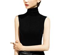 SaoBiiu Frühling Rollkragen T-Shirt Frauen Ärmelloses T-Shirt Einfarbig Büro Basic T-Shirt Slim Sexy Damen Tank Tops, Schwarz 4140, 38