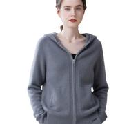 SaoBiiu Herbst Winter Frauen 100% Kaschmir Pullover Einfarbig Weibliche Verdicken Warme Mit Kapuze Gestrickte Strickjacke Klassische Mantel, grau, L