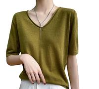 SaoBiiu Sommer V-Ausschnitt Dünner Pullover Basic T-Shirt Damen Pullover Kaschmir Strickoberteile Kurzarm T-Shirts
