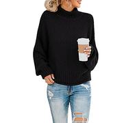 Saodimallsu Damen Rollkragen Oversized Pullover Fledermaus Langarm Sweater Loser Grobstrick Strickpullover (Klein, Schwarz)