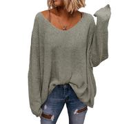 Saodimallsu Pullover Oversize Damen Strickpullover Langarmshirts | V-Ausschnitt,Feinstrickpullover,Longpullover,lässige,Elegant,Sweatshirt,Oberteile,Loose Fit,Sweater,Einfarbig