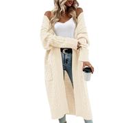 Saodimallsu Strickjacke Damen Lang Grobstrick Cardigan Lose Leichte Elegante Strickmantel Casual Einfarbig Open Front Pullover mit Taschen Beige XL