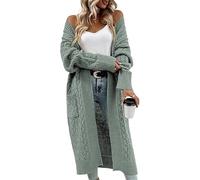Saodimallsu Strickjacke Damen Lang Grobstrick Cardigan Lose Oversize Leichte Elegante Strickmantel Casual Einfarbig Open Front Sweater mit Taschen Hellgrün M