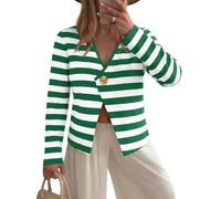 Saodimallsu Strickjacke Damen Langarm Gestreifte Cardigan V-Ausschnitt Leicht Open Front Sweater Slim Fit Elegant Strickcardigan mit Knöpfen