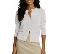 Saodimallsu Strickjacke Damen Langarm Leichte Cardigan Rundhals Sommer Dünne Strickcardigan Elegant Lässig Einfarbig Strickmantel mit Knöpfen Weiß XL