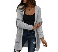 Saodimallsu Strickjacke Damen Langarm Oversized Cardigan Open Front V-Ausschnitt Knopfleiste Sweater Lose Grobstrick Pullover Casual Elegant Strickmantel mit Taschen Grau S