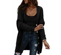 Saodimallsu Strickjacke Damen Langarm Oversized Cardigan Open Front V-Ausschnitt Knopfleiste Sweater Lose Grobstrick Pullover Casual Elegant Strickmantel mit Taschen Schwarz M