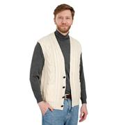 SAOL Ärmellose Strickjacke aus Irischem Zopfmuster 100% Merino Wolle mit V-Ausschnitt, Knöpfen und Taschen für Herren (Natur, L)