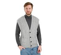 SAOL Herren-Strickjacke, 100 % Merinowolle, V-Ausschnitt, ärmellos, irischer Zopfstrick, Cardigan mit Knöpfen und Taschen, GRAU, 3X-Groß