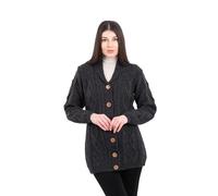SAOL Strickjacke mit Schalkragen für Damen, 100 % Merinowolle, geknöpfter V-Ausschnitt, hergestellt in Irland, Dunkelgrau, Groß