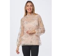 Sarah Kern Blusenshirt Mesh mit Pailletten 34 champagner