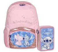 sarcia.eu Disney Stitch SCHULSET für Mädchen: verstärkter Rucksack + FEDERMÄPPCHEN mit Schulmaterial, SCHULAUSSTATTUNG (Stitch)