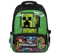 sarcia.eu Grün-schwarzer Schulrucksack mit Laptopfach und Reflektoren (Minecraft Creeper)