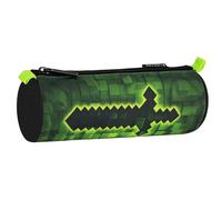 sarcia.eu Pixel Federmäppchen für Jungen, RUNDES, Beutel für Schulmaterialien FÜR Spieler, Gamer, Schwarz-grüne 22x8x8cm (Pixel Rund)