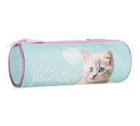 sarcia.eu Schulmäppchen für Mädchen, RUND, röhrenförmig, Etui für Zubehör, mit Katzen, Blaue 22x8x8cm (Katze Rund)