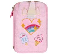 sarcia.eu Sweet Dreams Plüsch-Federmäppchen mit Zwei Fächern und Zubehör für Mädchen, aufklappbares Schul-Federmäppchen, 33-teilig, 2 Reißverschlüsse (rosa 2-Fächern)