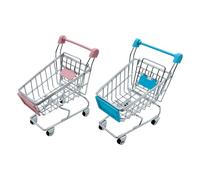 Sarini 2 Stück Mini-Einkaufswagen,Mikro-Einkaufswagen,süßer Mini-Trolley,Einkaufskorb für die Schreibtisch-Dekoration,Make-up-Ständer,Aufbewahrung (blau + rosa)