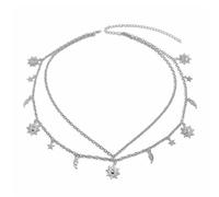 Sarini Double Layer Women Metal Chain Belt Metal Chain Belt Moon Star Adjustable Waist Chain Thin Belt Chain Suitable for Jeans Long Shirt Dress (Silver)