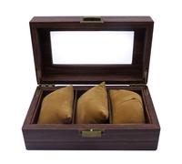 Sarini Uhrenbox mit 3 Fächern und echter Glasplatte,Aufbewahrungsbox aus PU-Holzmaserung für Uhren,als Geschenk für Liebhaber
