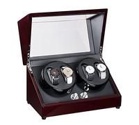 SaryEdge Uhrenbeweger für 4 Automatikuhren mit leisen Motoren, Uhrenbox in Klavierlackoptik, Flexible Uhrenkissen, luxuriöse Aufbewahrungstasche aus Kunstleder, B-Ebenholz-Narbenm，B-Ebony Grain
