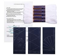 Sashiko Kit, Yokota Sashiko Garn und Vorlage Yume Fukin mit original englischem Handbuch, Stoff, japanisches Textil (weißer Faden/marineblaues Geschirrtuch 2)