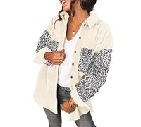 Saslax Damen Cord-Hemd, langärmelig, übergroß, Knopfleiste, V-Ausschnitt, Blusen, Tops, lockere Shacket-Jacke, B-beige, XL