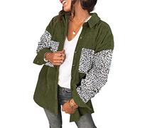Saslax Damen Cordhemd Langarm Oversize Knopfleiste V-Ausschnitt Blusen Tops Lose Casual Jacke mit Taschen, B-army grün, X-Groß