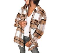 Saslax Lässiges kariertes Damen-Shacket aus Flanell, mit Knopfleiste, übergroße Ärmel, Herbstjacke, Shackets, Aprikose, Größe S, aprikose