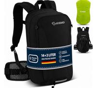SASMO® Fahrradrucksack (Schwarz) 14+3l mit Thermofach, Hüftflügel & Helmnetz | MTB Rucksack - Ultraleicht 560g | Fahrrad Rucksack - inkl. Regenschutz & Handytasche | Fahrradrucksack Herren & Damen