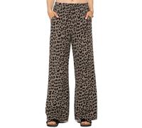 SASSYCLASSY Leoparden Hose - Musselin Hose mit elastischer Taille - Leopardenmuster Stoffhose M - Baumwolle in Taupe - High Waist Leopard Print Sommerhose leicht