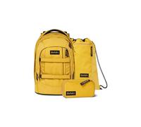 satch pack Schulrucksack Set 4 teilig ab 5. Klasse ergonomisch 30L Stauraum mit Schlamperbox Trinkflasche Sportbeutel Retro Honey Set - Dunkelgelb