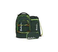 Satch Pack Set Set 3 teilig ab 5. Klasse ergonomisch 30L Stauraum mit Schlamperbox Sportbeutel Green Explorer - Dunkelgrün