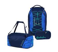 Satch Pack Sneaker Special Style Schulrucksack Set 3tlg. inkl. Schlamper mit Geodreieck (Crossed Blue Sneaker)