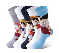 Satdflie 5-Paar Anime Baumwolle Socken Unisex Mid-Calf Luffy Socken Set niedliche gedruckte weiche Weihnachtsidee Geschenk für Fans, Stil/1